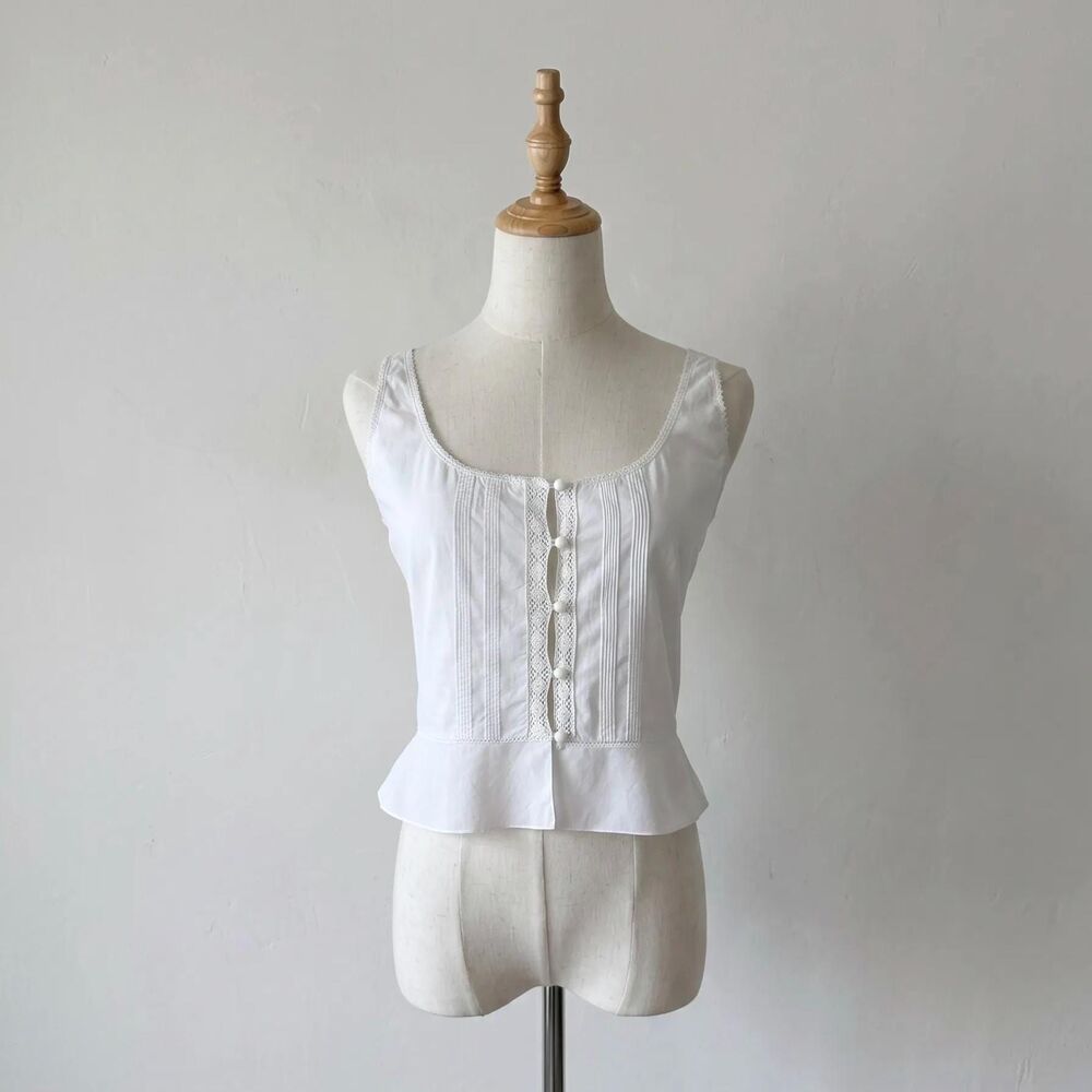 Ralph Lauren Sport c. 1990s Lace-Trim Cotton Camisole in Lily White | L